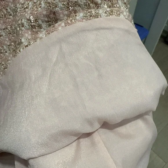 XiuFuShi Blush Tweed Dress Sheer Embroidered Overlay Fully Lined - Picture 6 of 7